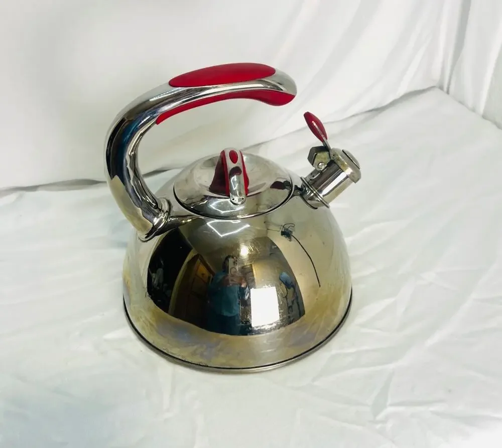 2.9 Qt Stainless Steel Whistling Tea Kettle Red Handle 2.7L Stove Top